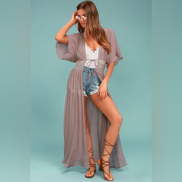 Lulus Carried Away Mauve Embroidered Maxi Top Cadigan Coverup NWT - Picture 1 of 14